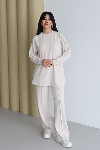 Mogi Butik Shoulder Snap Detailed Crew Neck Oversize Modal Hijab Set 3168