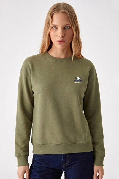 COMBİNE MİCHAİL Women's Sorry Chest Printed Khaki Sweatshirt