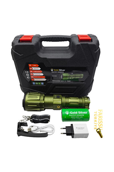 farissu Gold Silver GS-15050 Profesyonel Şarjlı El Feneri - 14.000 Lümen / 32...