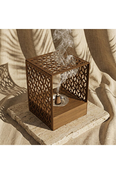 iwa concept Metal Incense Burner with Geometric Wooden Stand - Table Art Home...