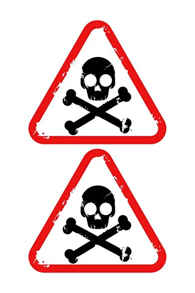 OEM Set of 2 Danger Stickers 14x12cm, Skull Warning Sign, Glossy Paper