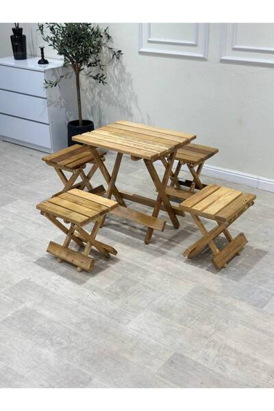 terndat طقم طاولة و4 كراسي خشب تركي قابل للطي
