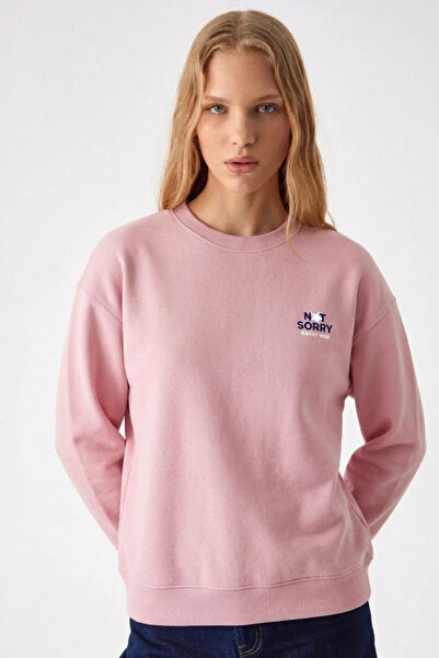 COMBİNE MİCHAİL Women's Sorry Chest Printed Pink Sweatshirt