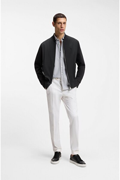 BOSS Men's Regular Fit Zippered Cotton Long Sleeve Black Jacket 50557853-001