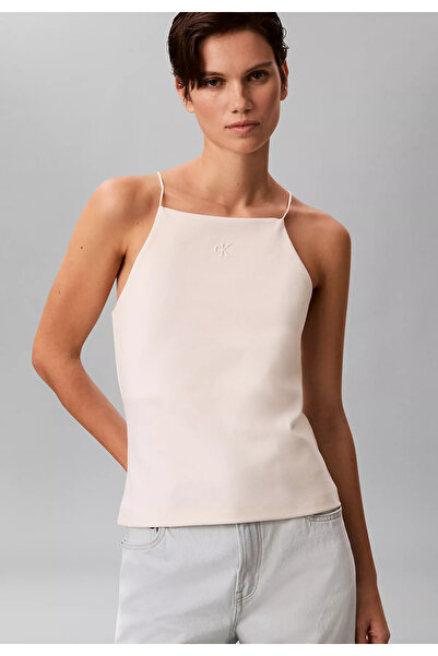 Calvin Klein Women's Slim Fit Narrow Strap Cotton Plain Woven Fabric Cream Bl...