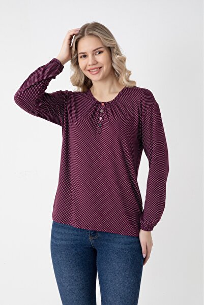 Orly More Viscose Fabric Mini Slit Long Sleeve Buttoned Printed Mother's Comb...