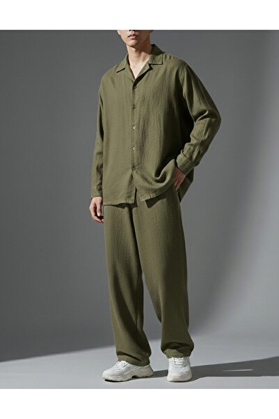 Wekame Men's Flam Ham Linen Oversize Shirt Baggy Fit Tracksuit Bottom-Top Set