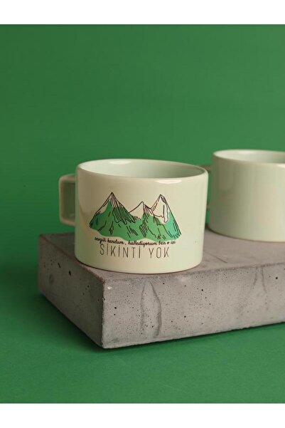 Çabri Gonzalez Green Ceramic 200 ml Mug – “No Problem” Mountain Themed Printed