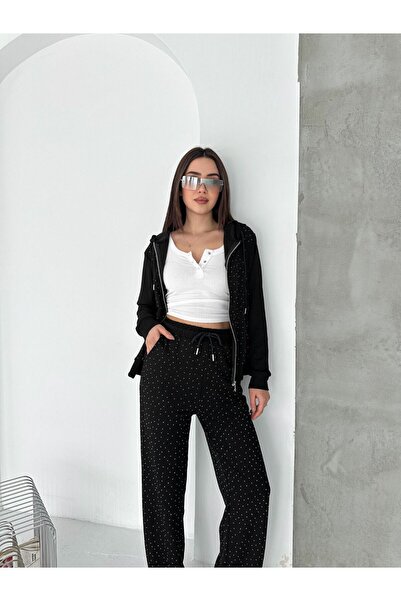 Pimody Women's Hooded Zippered Stone-Colored Tracksuit Set