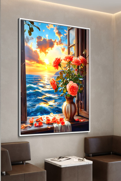 ARTAN GALLERY Güllü Deniz Manzarası İtalyan Kadife Tablo 40 mm Kalın Çerçevel...