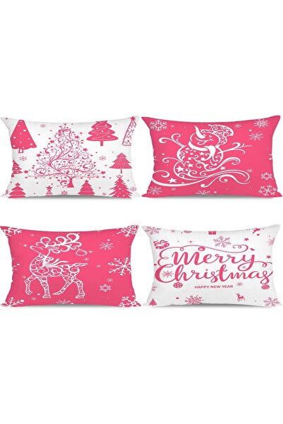 Other Set of 4 Pillow Pillowcases - Soft Plush , Festive Motifs, Invisible Zi...