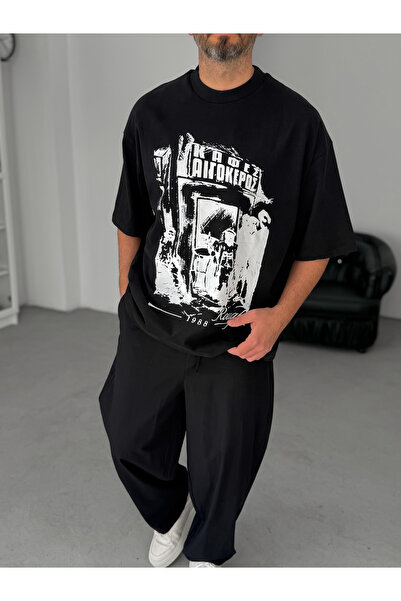 BYBASICMAN Tricou oversize negru cu imprimeu Sketch BS-