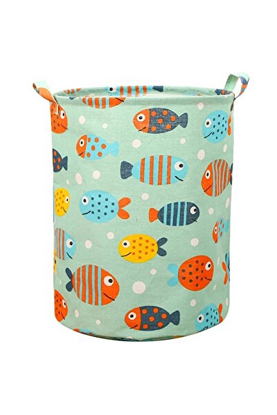 zola Laundry basket, green with fish pattern, 45x35 cm