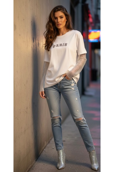 Markasız ucuz Women's mesh sleeve blouses