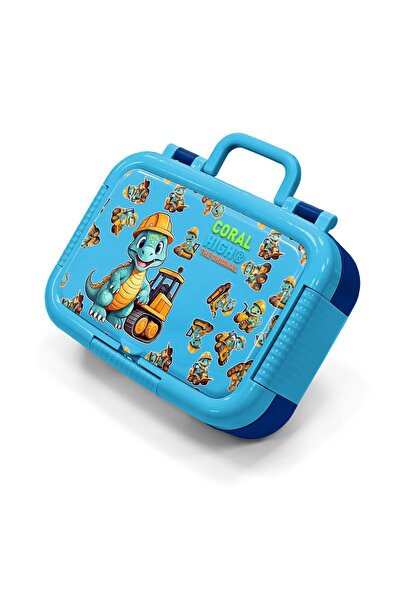 Coral High Kids Blue Orange Dinosaur Patterned Stainless Steel Lunch Box 39292