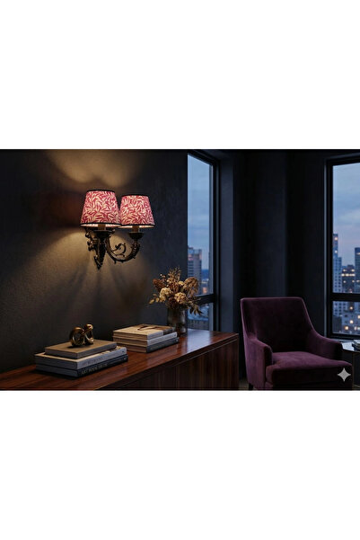 MASSARELLI شمعدان أرتور المزدوج باللون الأسود الفوشيا مع زهور