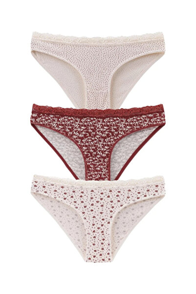 delis Set 3 perechi de chiloti din bumbac, cu dantela, pentru dama, 39750, Ro...