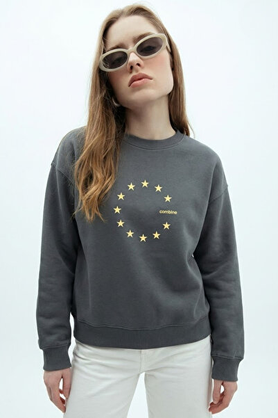 COMBİNE MİCHAİL Women's Star Europe Printed Smoked Sweatshirt