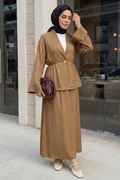 InStyle Shawl Collar Gold Buttoned Milk Coffee Set