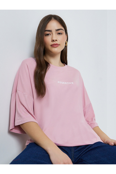 Styli Pink Oversized Slogan T-Shirt