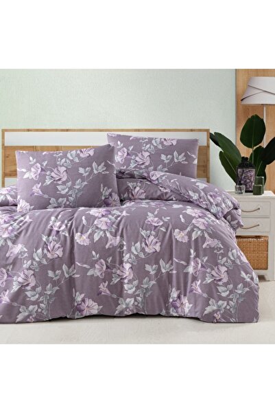 First Choice Ranforce Santino Purple double Cotton bed linen with flowers