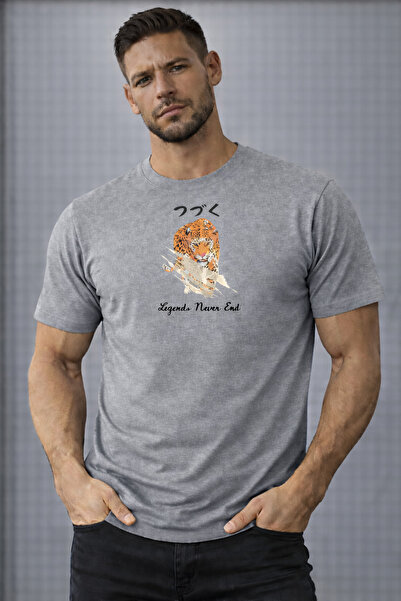 herkesemoda Legend Never End Text Detailed Basic T-Shirt