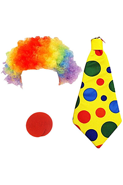 Other Clown and Jester Accessories Set - Rainbow Wig, Sponge Nose, Tie - 3 Pi...