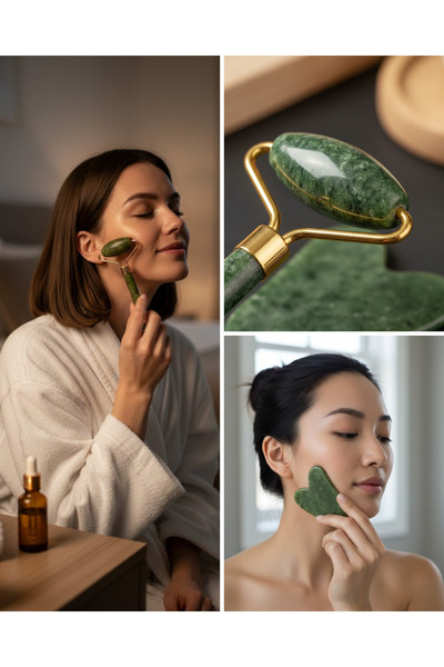 CT STONES Ρολό μασάζ προσώπου και σετ Gua Sha 2 τεμαχίων