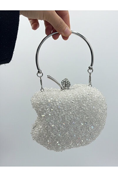 Çanta Trend Geantă de seară cu pietre pentru femei, cu figurină măr (10*13 cm)