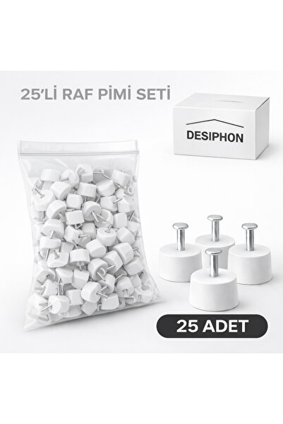 DESIPHON Çivili Raf Pimi Beyaz 25 Adet | Dolap ve Raf Sabitleme Pimi Dayanıkl...