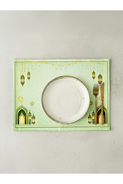 Markaev Комплект от 4 памучни подложка за хранене в пастелно зелено с мотива ...