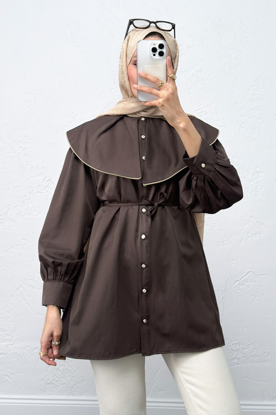 Salih Çelebi Wide Collar Shirt Y0079 - Brown