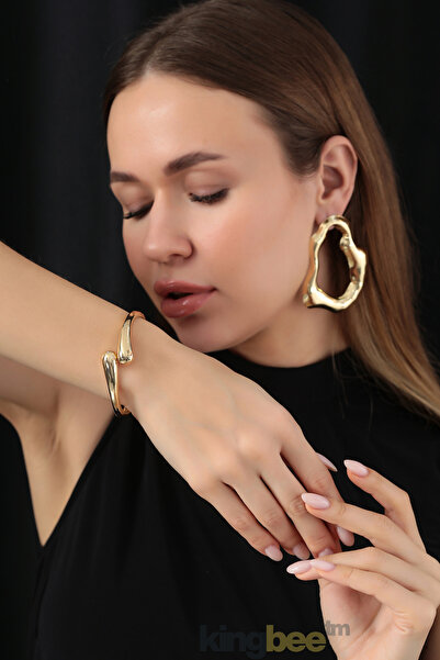 King Bee MODERNA SERİ Gold Renk Modern Kelepçe Bilezik - Lüks Görünümlü Bileklik