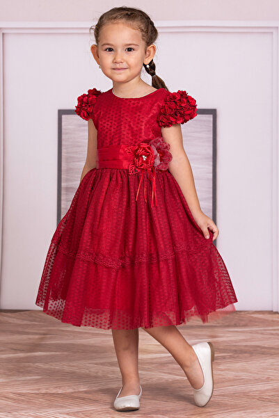 SÜSLÜ PİNK KİDS Kiz Cocuk Lace Flower Detail Dress