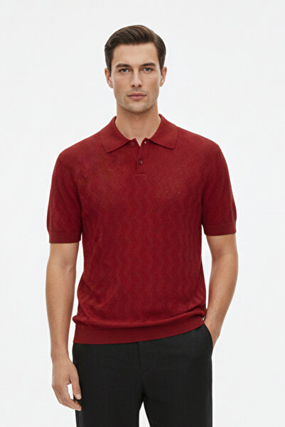 Pulltonic Tricou tricotat cu model, cu guler polo, pentru bărbați