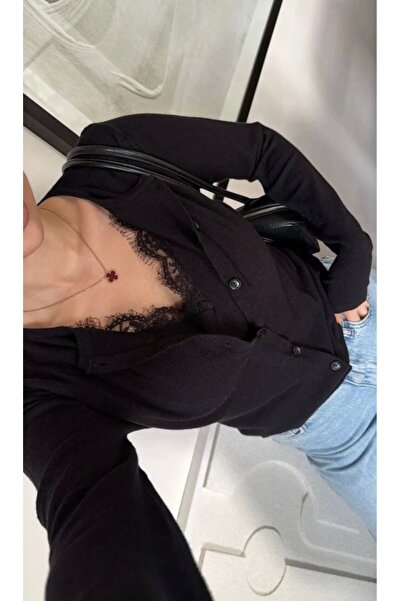 Kedi Fashion İçi dantelli birleşik hırka bluz