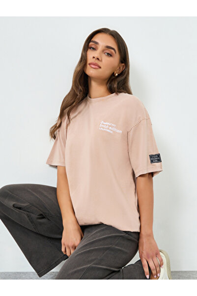 Styli Women Beige Slogan Oversized T-Shirt