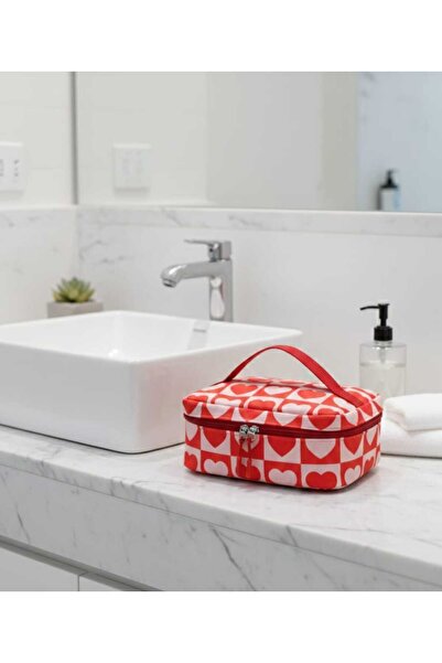 BUSRAKAZANCDESİGN Kalp Desenli Seyahat Makyaj Organizatörü Makyaj Çantası, ço...