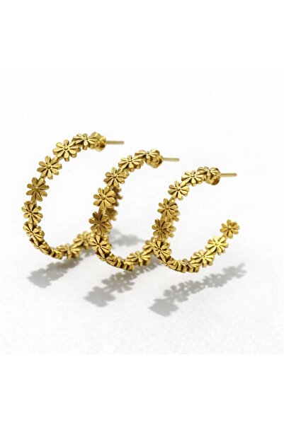 Archhazel Jewelery Gold Floral Steel Hoop Earrings 3-Piece Combination Set