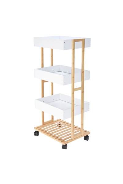 Gift Design Storage Cart with 3 Shelves – Bamboo Structure and White MDF Tray...