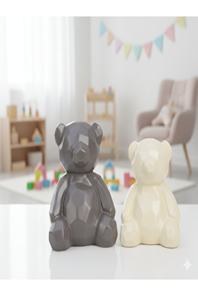 Adeem تحف سيراميك شكل حيوان الباندا للمناسبات باللون الاوف وايت والرمادى طقم ...