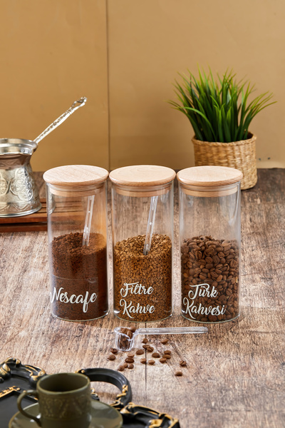 MODA OZY 4-Piece Wooden Vacuum Lid Origami Spoon 750ml Beverage/Coffee Storag...