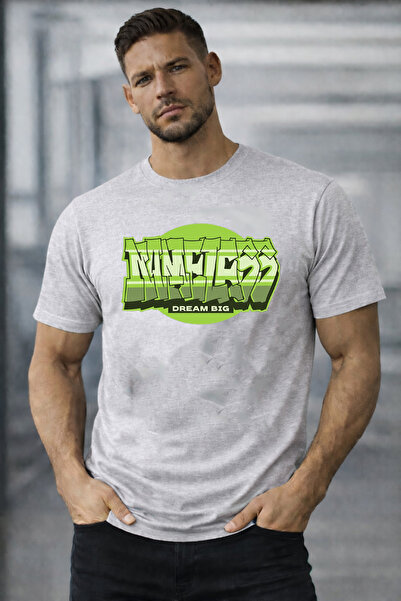 herkesemoda Dream Big Text Detailed Basic T-Shirt