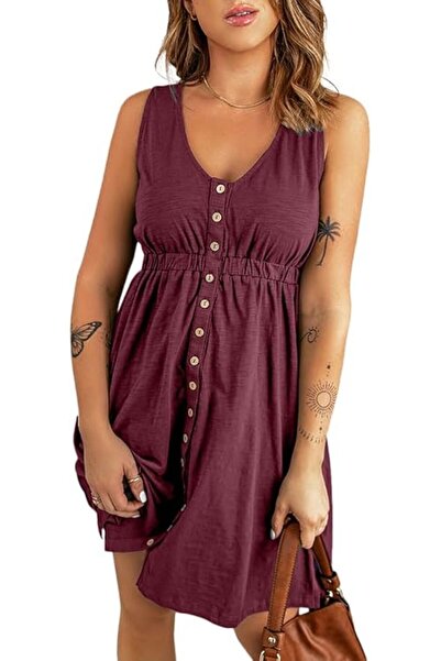 Other Rochie de Vara Dama cu Nasturi - Viscoza si Material Aerisit - Rosie, M...