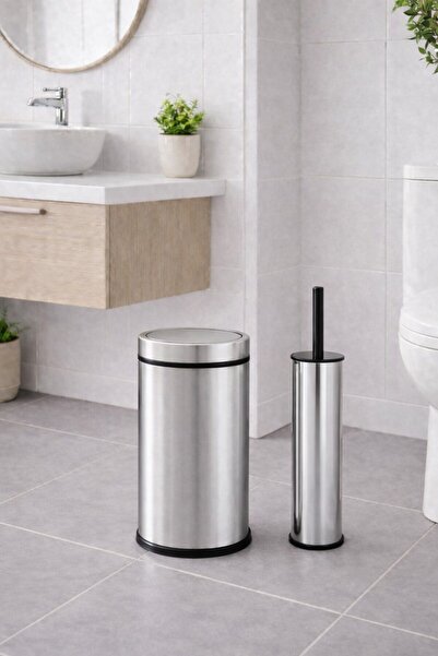 Sas Haus Modern Bathroom Set 11 Lt Swivel Lid Trash Can + Toilet Brush Wc Set