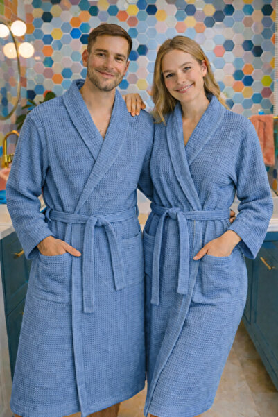 OEMN Embossed bathrobe, 100% Cotton , Spa collection, size L/XL, unisex, blue