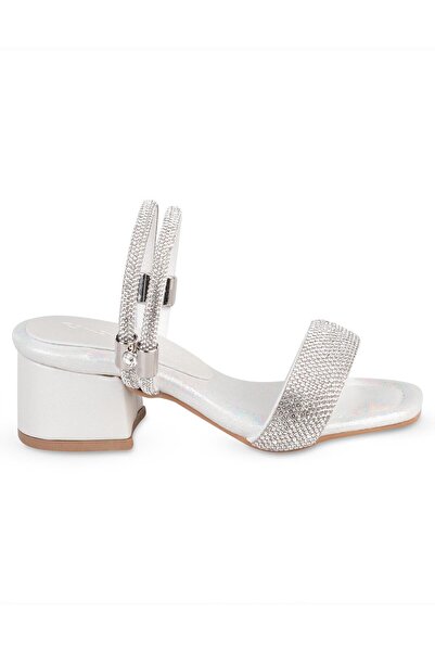 Civil Girls حذاء سهرة 31- بحزام واحد مرصع بالأحجار - رمادي