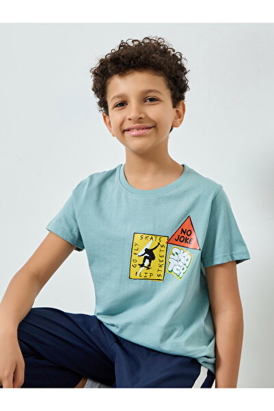 Styli Boys Blue Cotton Graphic Print T-Shirt