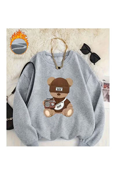 PENTHİLUS The Best Bear Print Detailed Crew Neck Sweatshirt