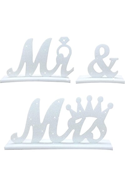 Other Decoratiune Masa Nunta MR & MRS - Pasla cu Sclipici - Set 3 Piese, Alb,...